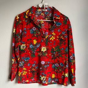 Vintage Red Floral Collared Top
